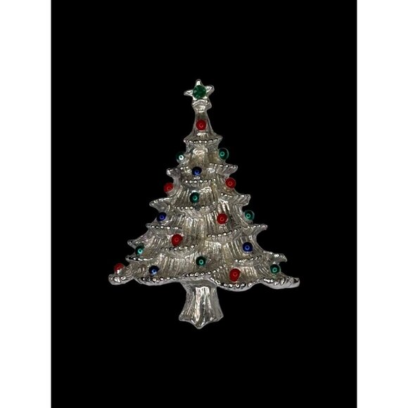 Gerrys Christmas Tree Pin Brooch Holiday Silver-Tone Rhinestone Star Top Vintage - Picture 5 of 6